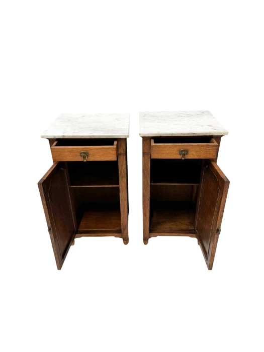 Two Arts & Crafts Art Nouveau Oak Nightstands or Bedside Tables, 1900s